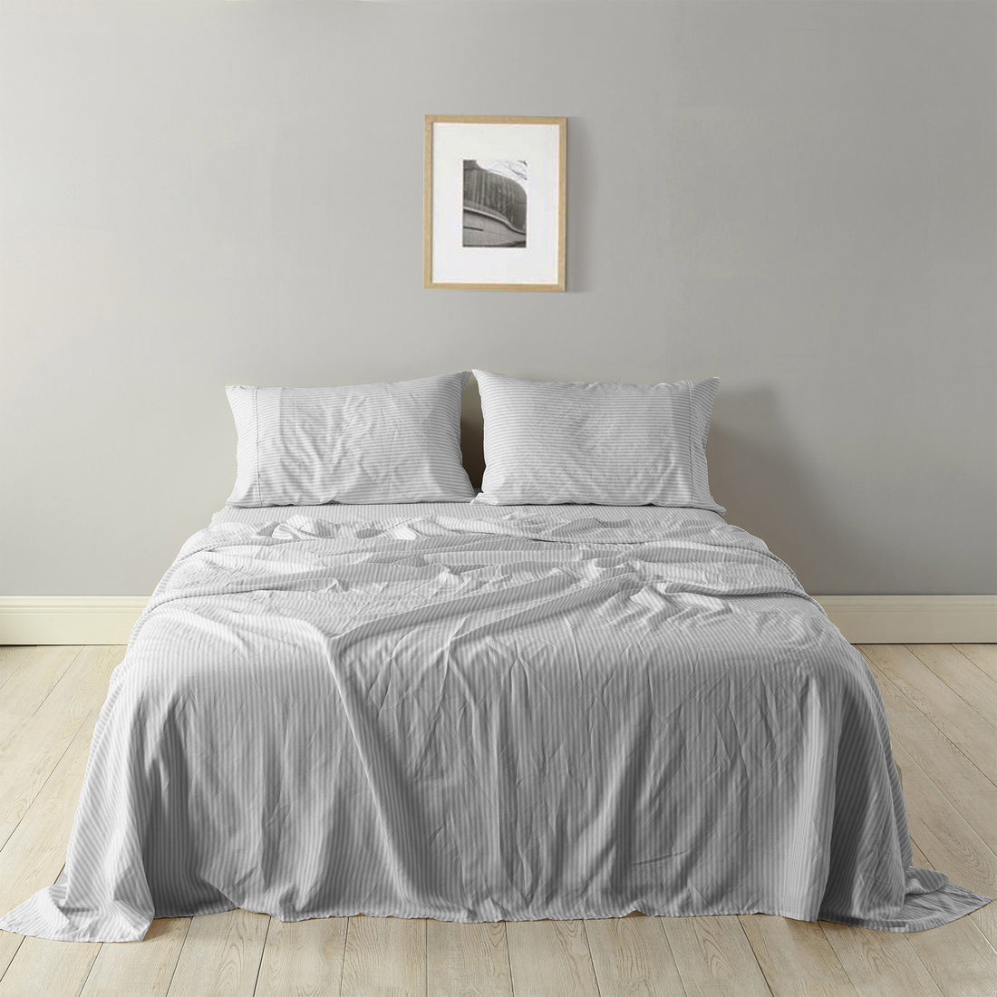 Royal Comfort Stripes Linen Blend Sheet Set Bedding Luxury Breathable Ultra Soft - King - Grey-Home &amp; Garden &gt; Bedding-PEROZ Accessories