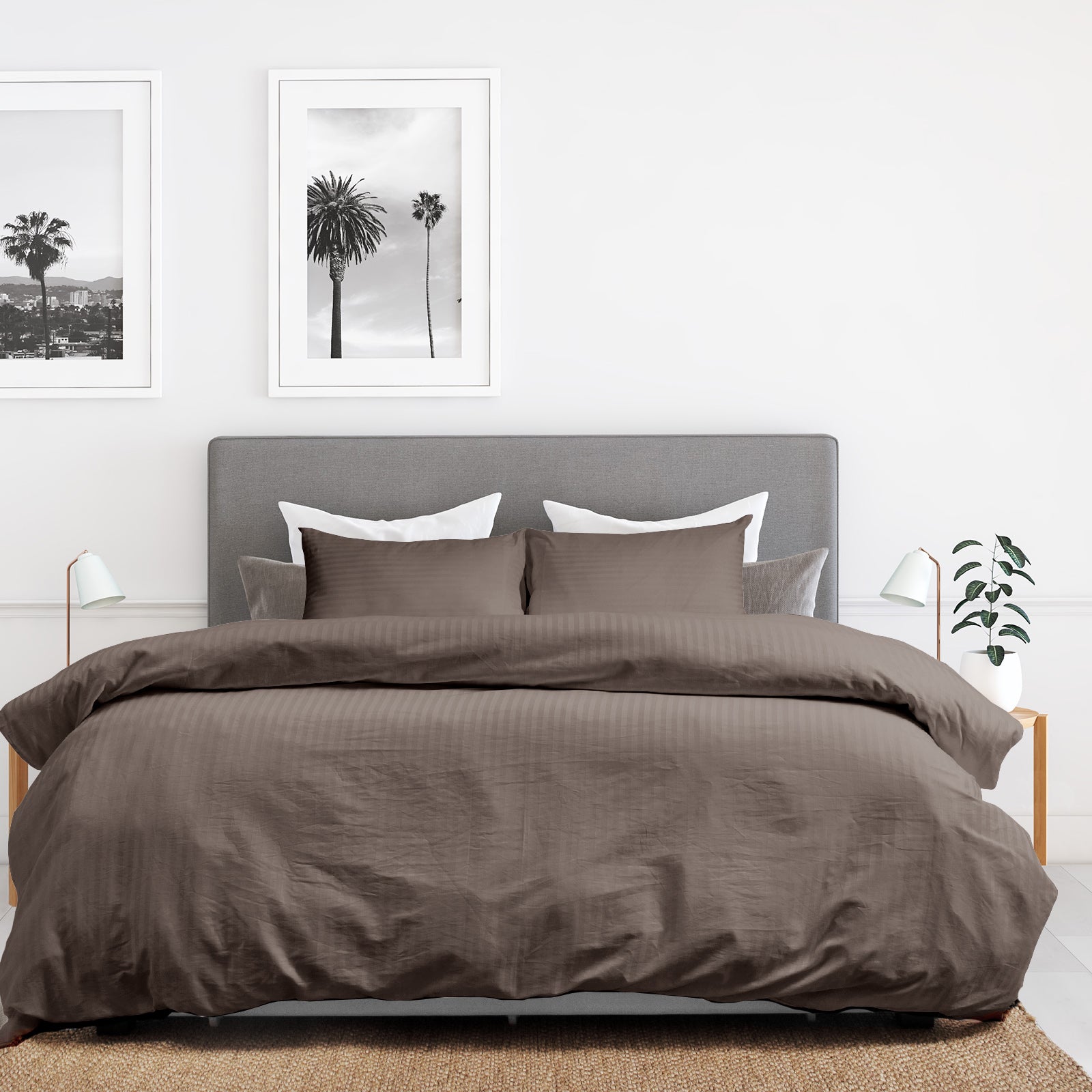 Royal Comfort Kensington 1200 Thread Count 100% Cotton Stripe Quilt Cover Set - King - Charcoal-Home &amp; Garden &gt; Bedding-PEROZ Accessories