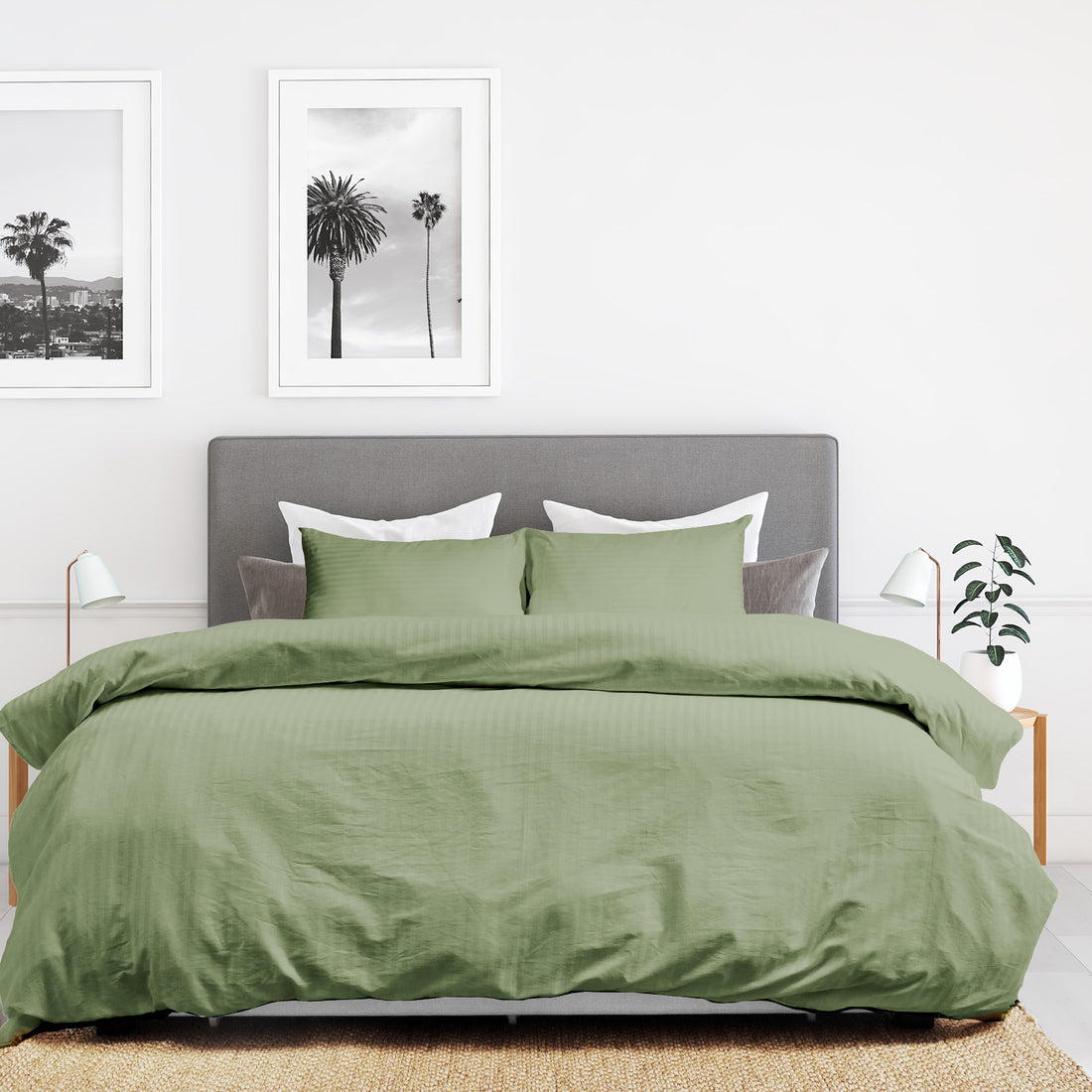 Royal Comfort Kensington 1200 Thread Count 100% Cotton Stripe Quilt Cover Set - Queen - Olive-Home &amp; Garden &gt; Bedding-PEROZ Accessories