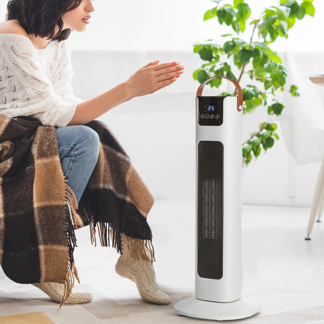 Pursonic Electric Ceramic Tower Heater Portable Oscillating Remote Control - White-Appliances &gt; Heaters-PEROZ Accessories