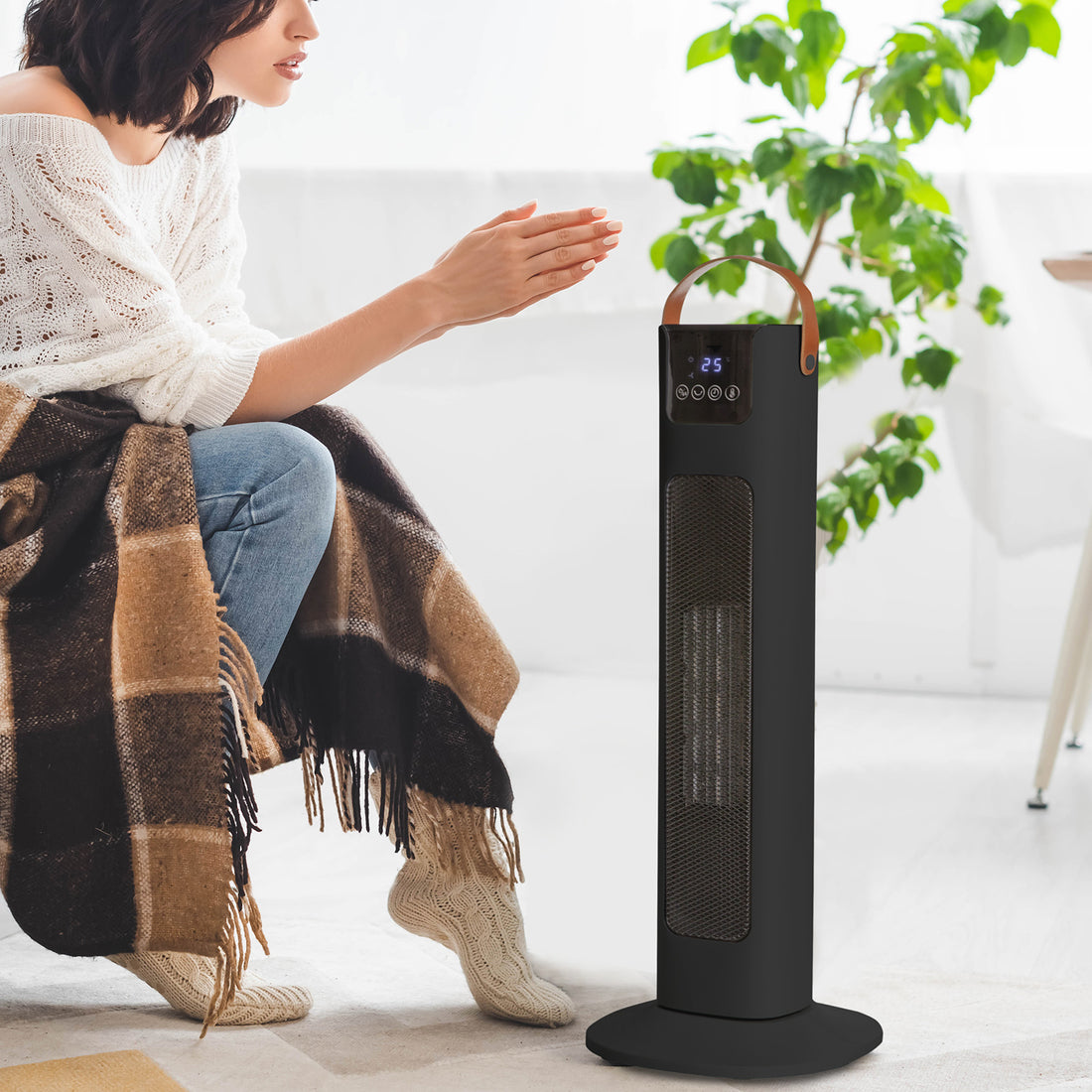 Pursonic Electric Ceramic Tower Heater Portable Oscillating Remote Control - Black-Appliances &gt; Heaters-PEROZ Accessories