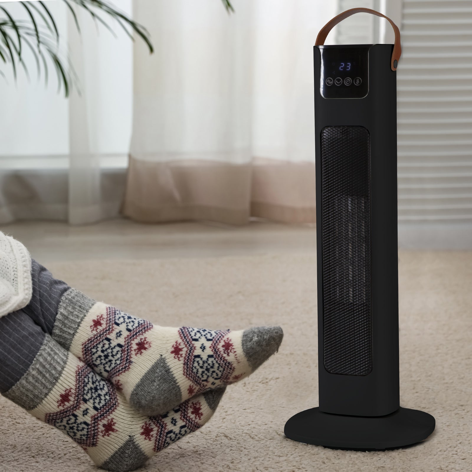 Pursonic Electric Ceramic Tower Heater Portable Oscillating Remote Control - Black-Appliances &gt; Heaters-PEROZ Accessories