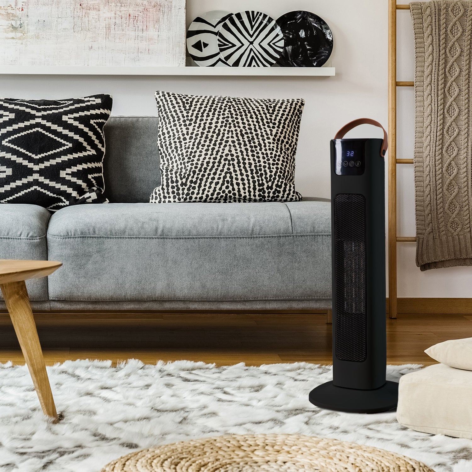 Pursonic Electric Ceramic Tower Heater Portable Oscillating Remote Control - Black-Appliances &gt; Heaters-PEROZ Accessories