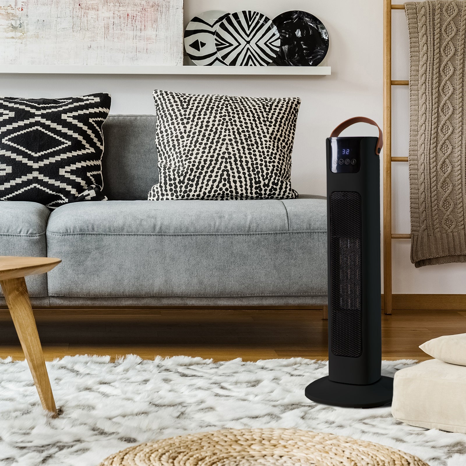 Pursonic Electric Ceramic Tower Heater Portable Oscillating Remote Control - Black-Appliances &gt; Heaters-PEROZ Accessories