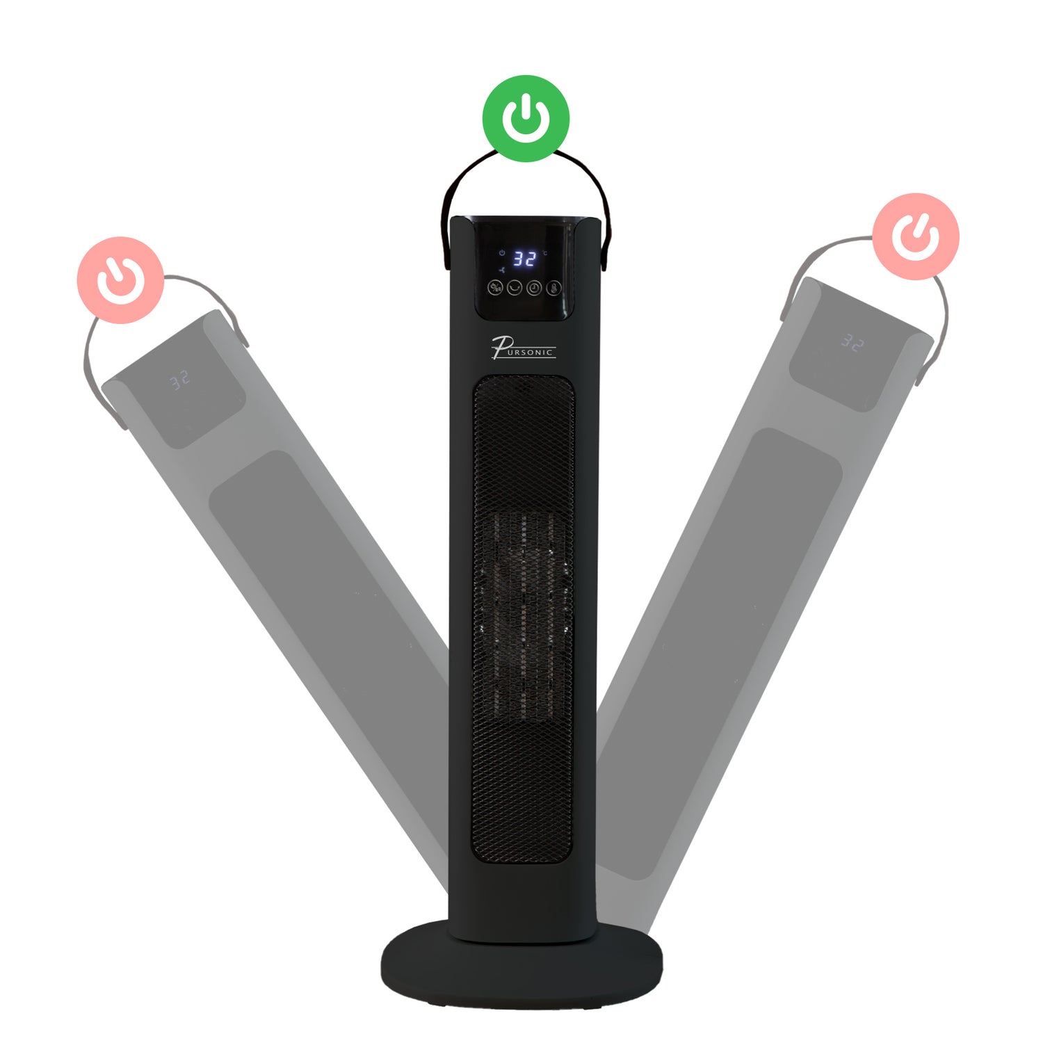 Pursonic Electric Ceramic Tower Heater Portable Oscillating Remote Control - Black-Appliances &gt; Heaters-PEROZ Accessories