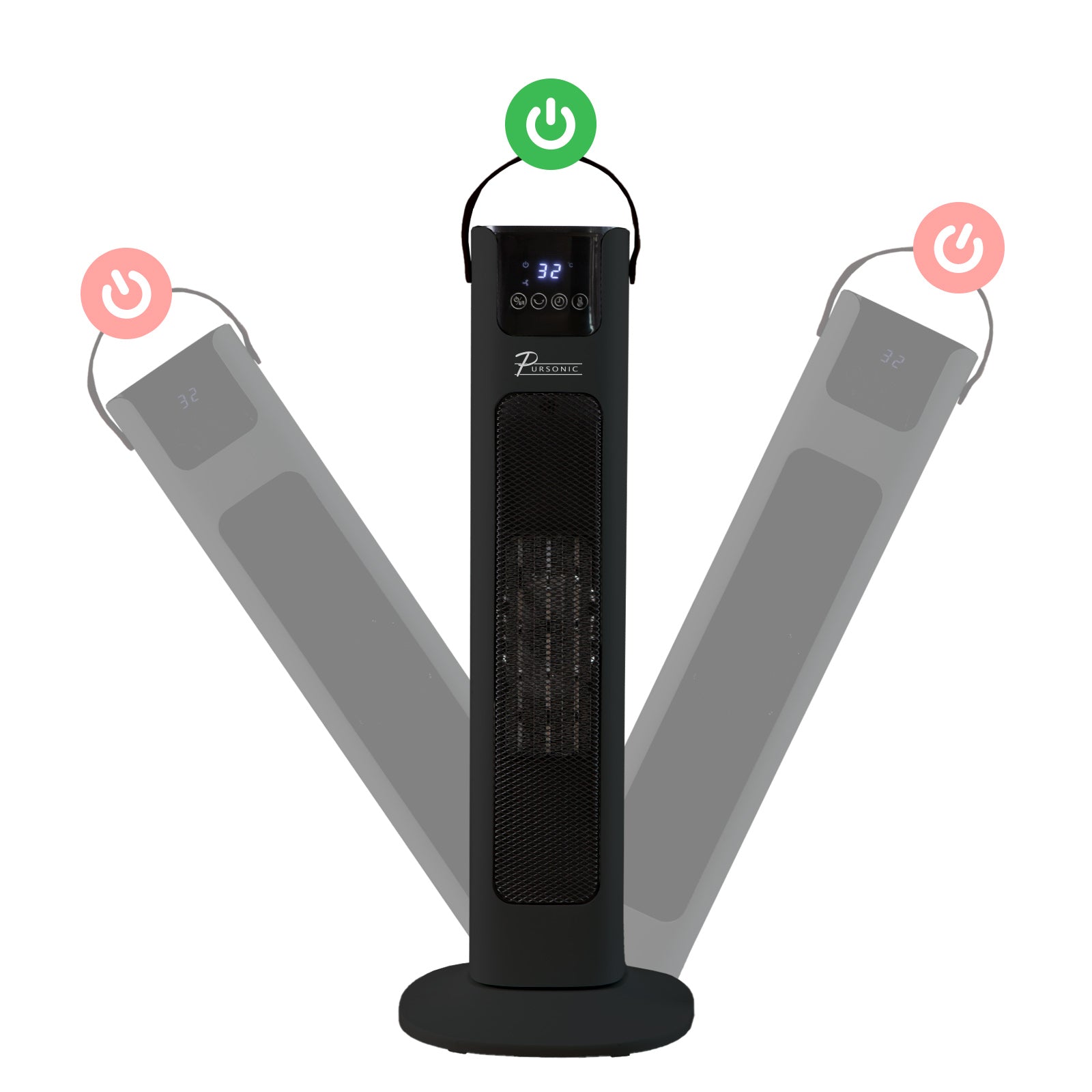 Pursonic Electric Ceramic Tower Heater Portable Oscillating Remote Control - Black-Appliances &gt; Heaters-PEROZ Accessories
