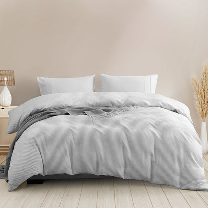 Royal Comfort Striped Flax Linen Blend Quilt Cover Set Soft Touch Bedding - Queen - Grey-Home &amp; Garden &gt; Bedding-PEROZ Accessories
