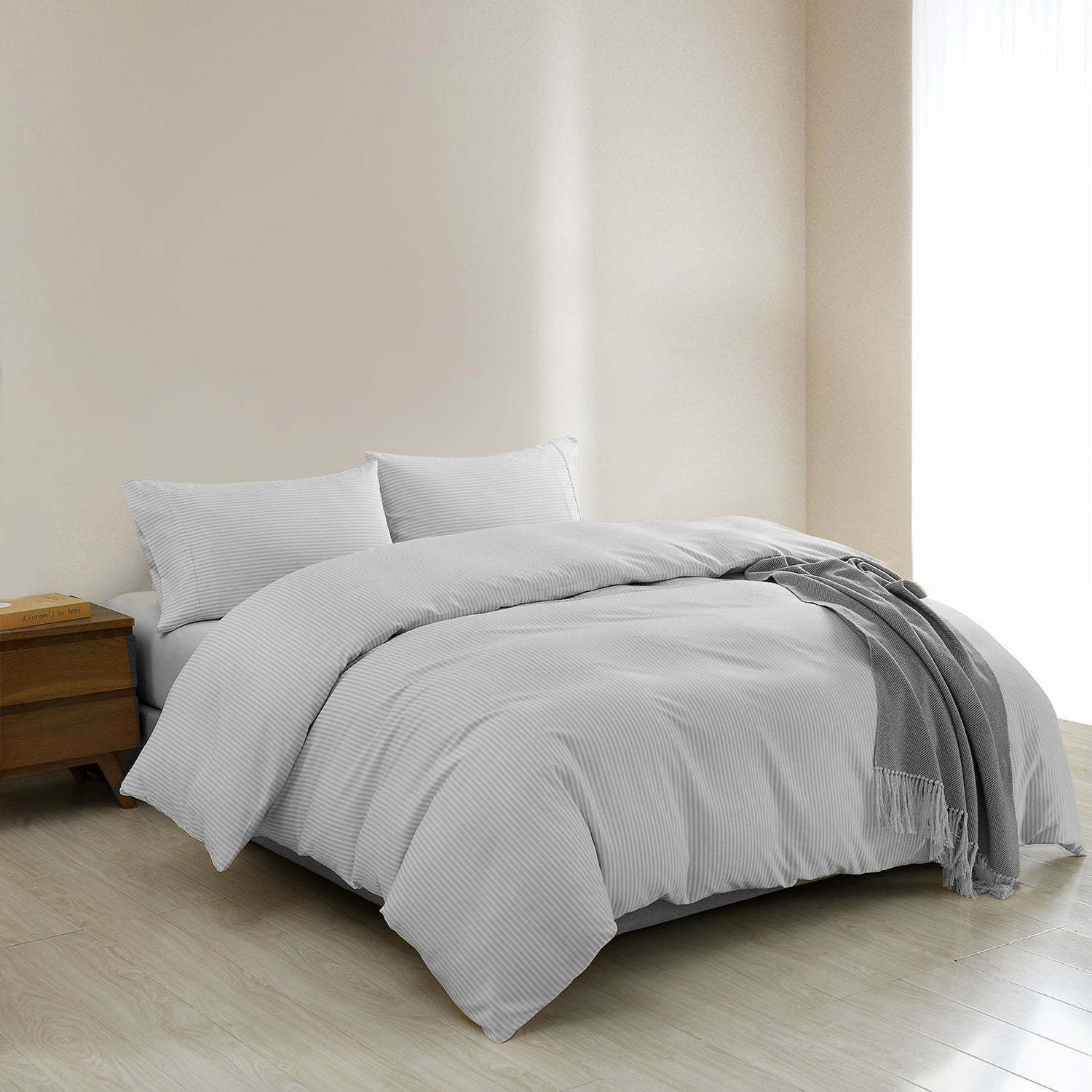 Royal Comfort Striped Flax Linen Blend Quilt Cover Set Soft Touch Bedding - Queen - Grey-Home &amp; Garden &gt; Bedding-PEROZ Accessories
