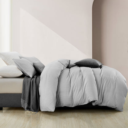 Royal Comfort Striped Flax Linen Blend Quilt Cover Set Soft Touch Bedding - Queen - Grey-Home &amp; Garden &gt; Bedding-PEROZ Accessories