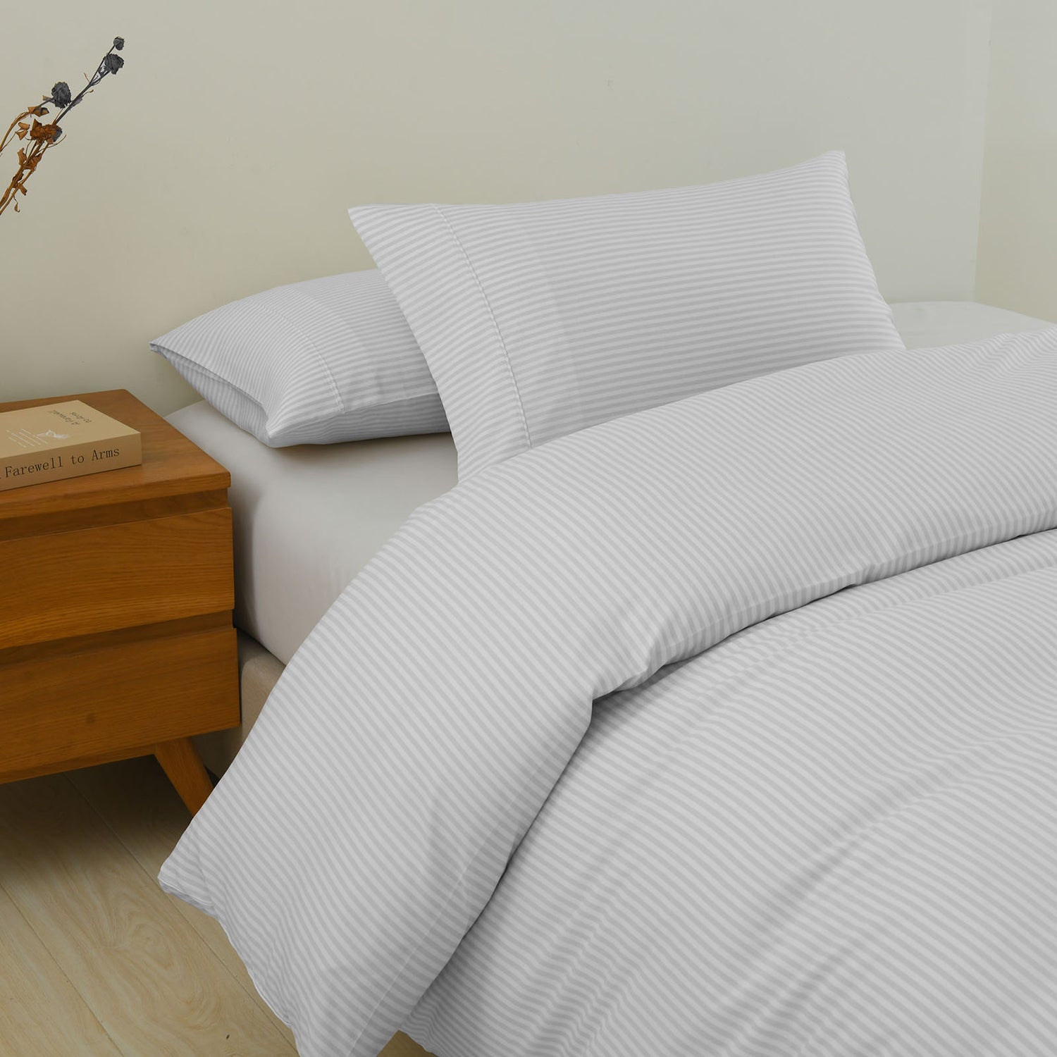 Royal Comfort Striped Flax Linen Blend Quilt Cover Set Soft Touch Bedding - Queen - Grey-Home &amp; Garden &gt; Bedding-PEROZ Accessories