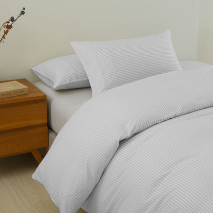 Royal Comfort Striped Flax Linen Blend Quilt Cover Set Soft Touch Bedding - Queen - Grey-Home &amp; Garden &gt; Bedding-PEROZ Accessories