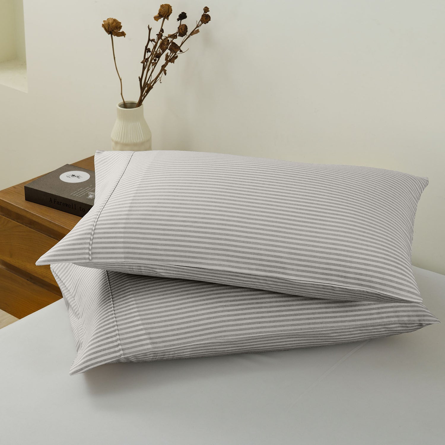 Royal Comfort Striped Flax Linen Blend Quilt Cover Set Soft Touch Bedding - Queen - Grey-Home &amp; Garden &gt; Bedding-PEROZ Accessories