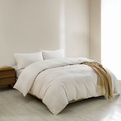 Royal Comfort Striped Flax Linen Blend Quilt Cover Set Soft Touch Bedding - King - Beige-Home &amp; Garden &gt; Bedding-PEROZ Accessories
