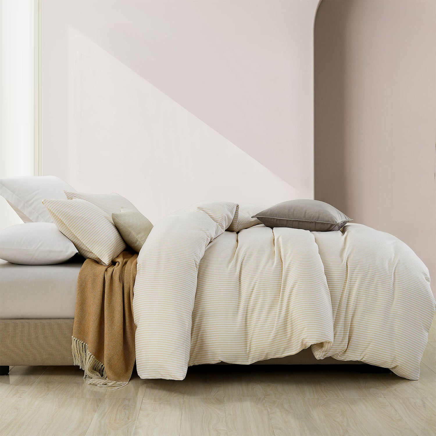 Royal Comfort Striped Flax Linen Blend Quilt Cover Set Soft Touch Bedding - King - Beige-Home &amp; Garden &gt; Bedding-PEROZ Accessories