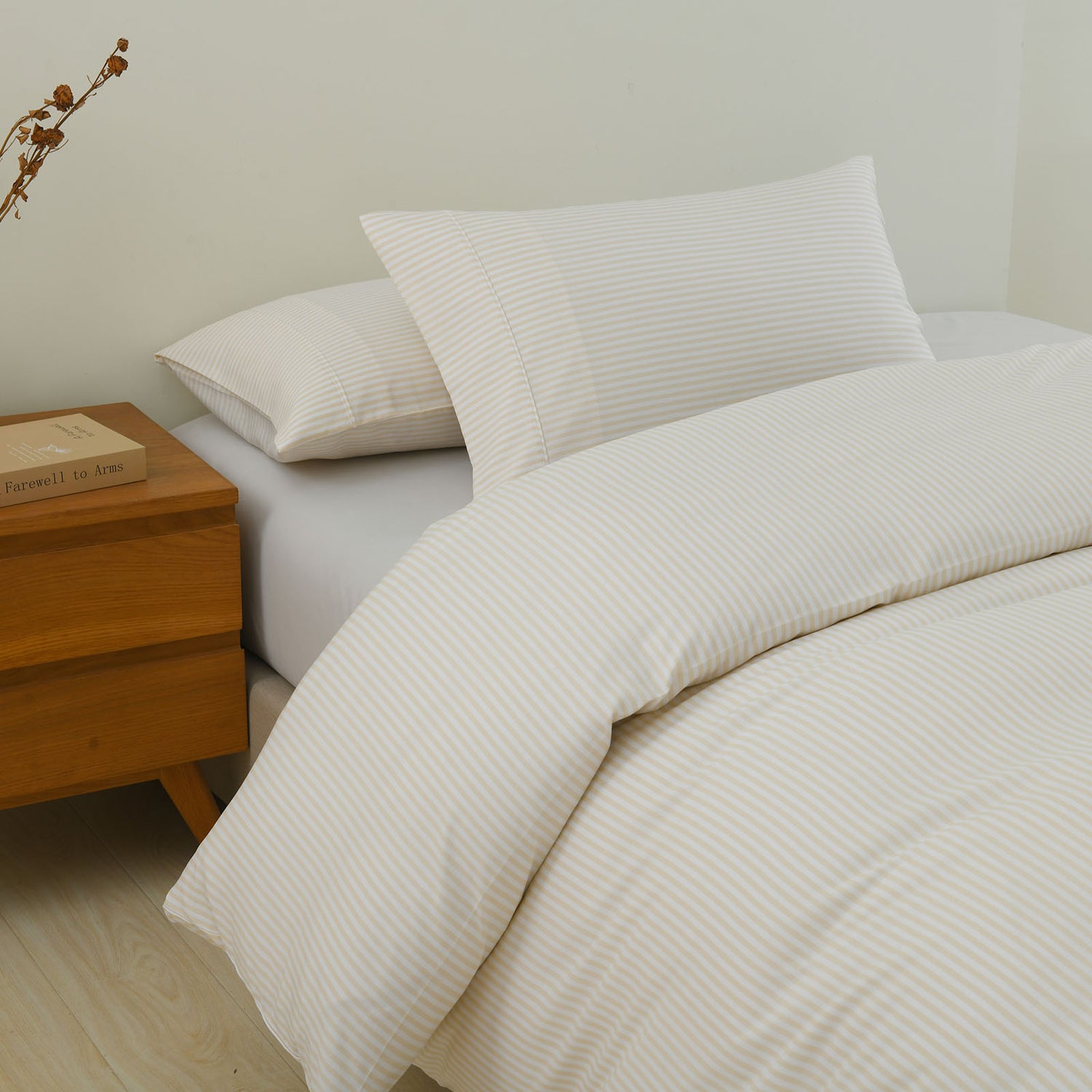 Royal Comfort Striped Flax Linen Blend Quilt Cover Set Soft Touch Bedding - King - Beige-Home &amp; Garden &gt; Bedding-PEROZ Accessories