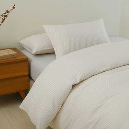 Royal Comfort Striped Flax Linen Blend Quilt Cover Set Soft Touch Bedding - King - Beige-Home &amp; Garden &gt; Bedding-PEROZ Accessories