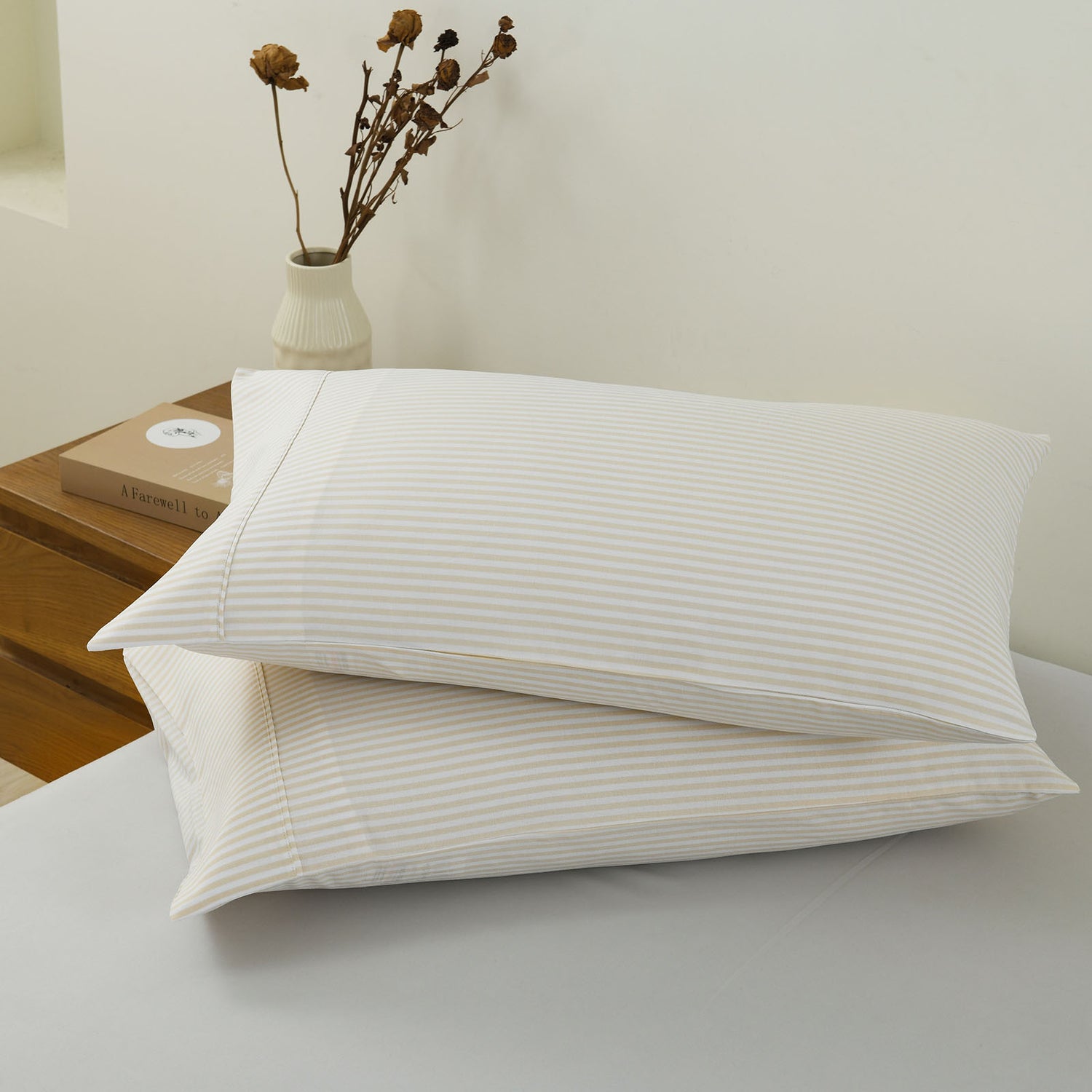 Royal Comfort Striped Flax Linen Blend Quilt Cover Set Soft Touch Bedding - King - Beige-Home &amp; Garden &gt; Bedding-PEROZ Accessories