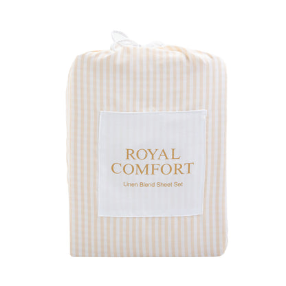 Royal Comfort Striped Flax Linen Blend Quilt Cover Set Soft Touch Bedding - King - Beige-Home &amp; Garden &gt; Bedding-PEROZ Accessories