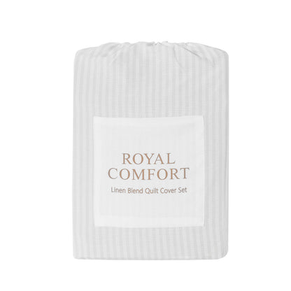 Royal Comfort Striped Flax Linen Blend Quilt Cover Set Soft Touch Bedding - King - Grey-Home &amp; Garden &gt; Bedding-PEROZ Accessories