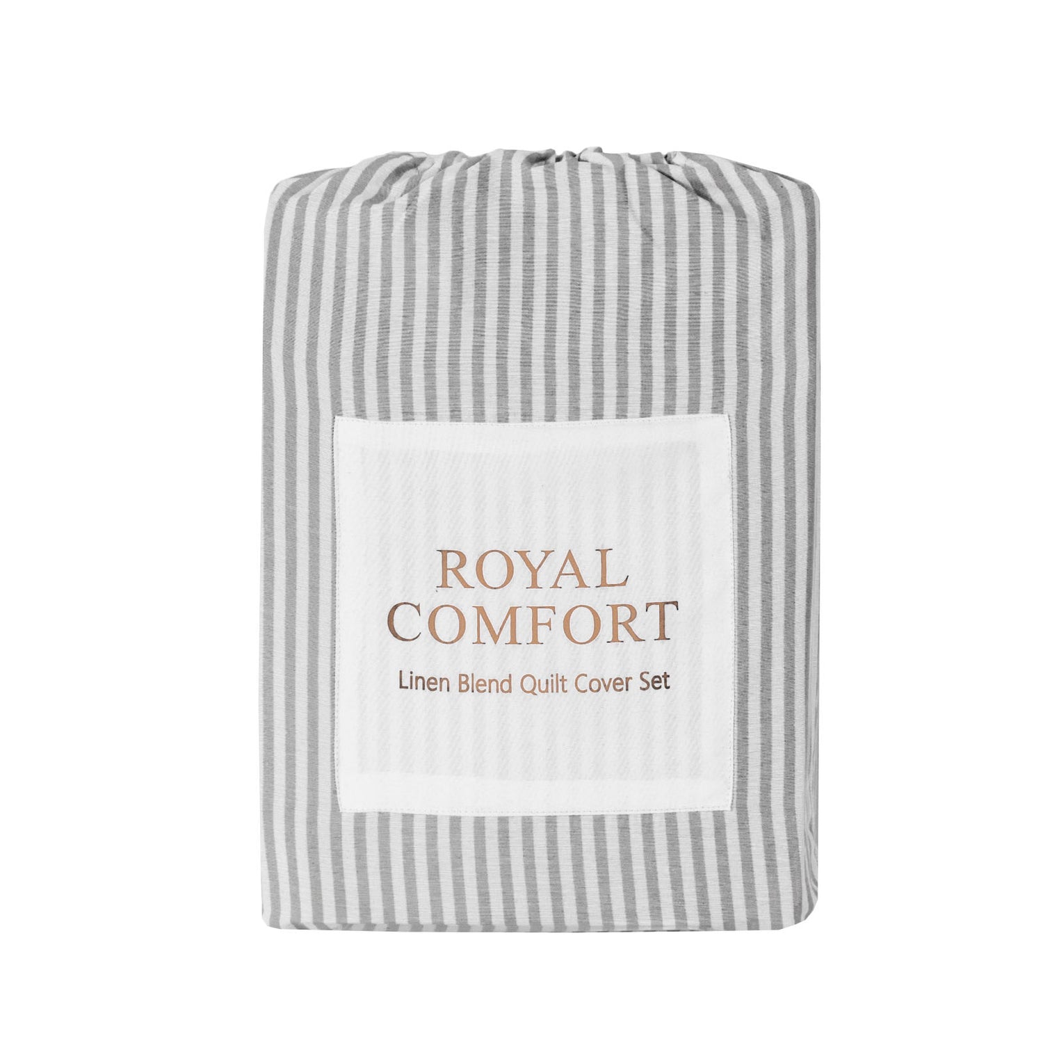 Royal Comfort Striped Flax Linen Blend Quilt Cover Set Soft Touch Bedding - King - Charcoal-Home &amp; Garden &gt; Bedding-PEROZ Accessories