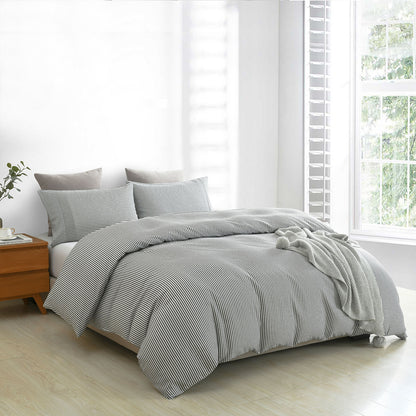 Royal Comfort Striped Flax Linen Blend Quilt Cover Set Soft Touch Bedding - King - Charcoal-Home &amp; Garden &gt; Bedding-PEROZ Accessories