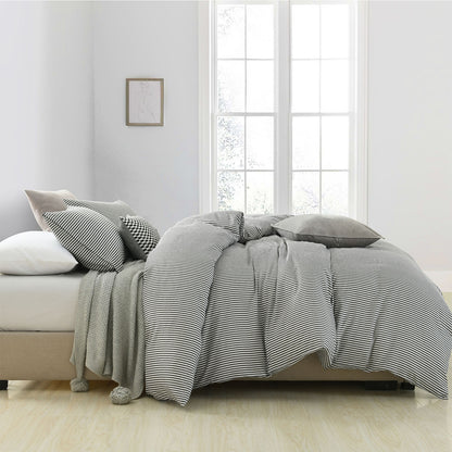 Royal Comfort Striped Flax Linen Blend Quilt Cover Set Soft Touch Bedding - King - Charcoal-Home &amp; Garden &gt; Bedding-PEROZ Accessories