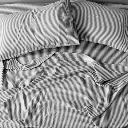 Royal Comfort Striped Flax Linen Blend Quilt Cover Set Soft Touch Bedding - King - Charcoal-Home &amp; Garden &gt; Bedding-PEROZ Accessories