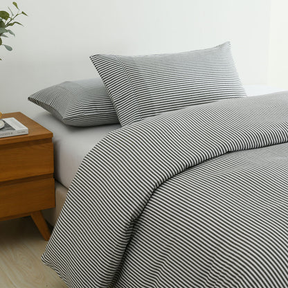 Royal Comfort Striped Flax Linen Blend Quilt Cover Set Soft Touch Bedding - King - Charcoal-Home &amp; Garden &gt; Bedding-PEROZ Accessories