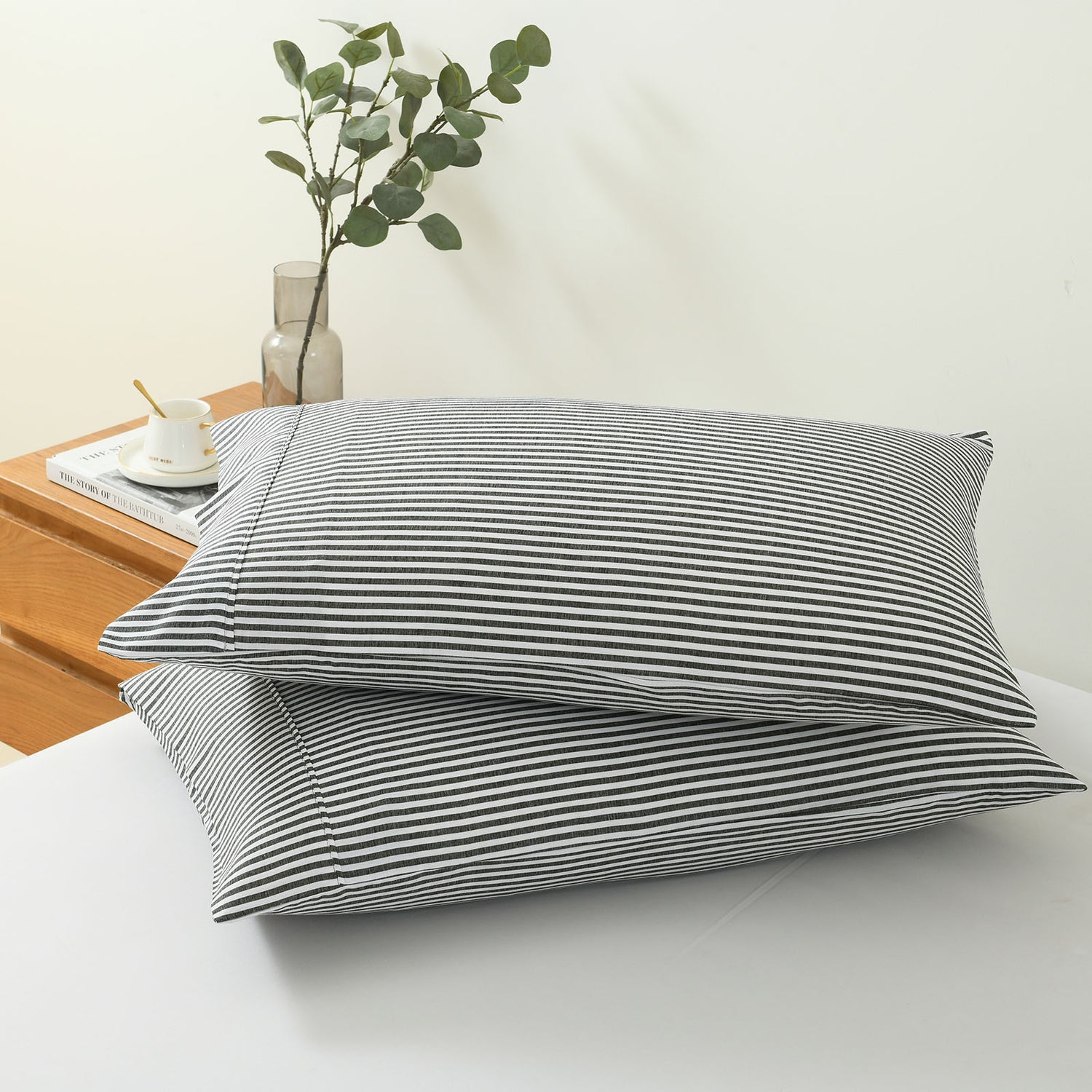 Royal Comfort Striped Flax Linen Blend Quilt Cover Set Soft Touch Bedding - King - Charcoal-Home &amp; Garden &gt; Bedding-PEROZ Accessories