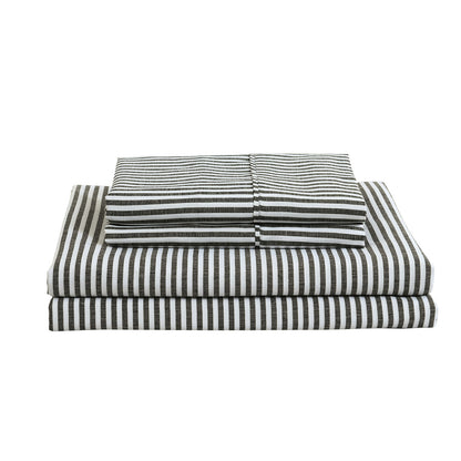 Royal Comfort Striped Flax Linen Blend Quilt Cover Set Soft Touch Bedding - King - Charcoal-Home &amp; Garden &gt; Bedding-PEROZ Accessories