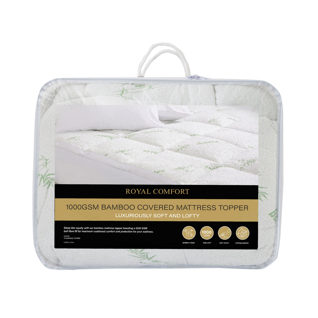 Royal Comfort 1000GSM Luxury Bamboo Covered Mattress Topper Ball Fibre Gusset - King - White-Home &amp; Garden &gt; Bedding-PEROZ Accessories