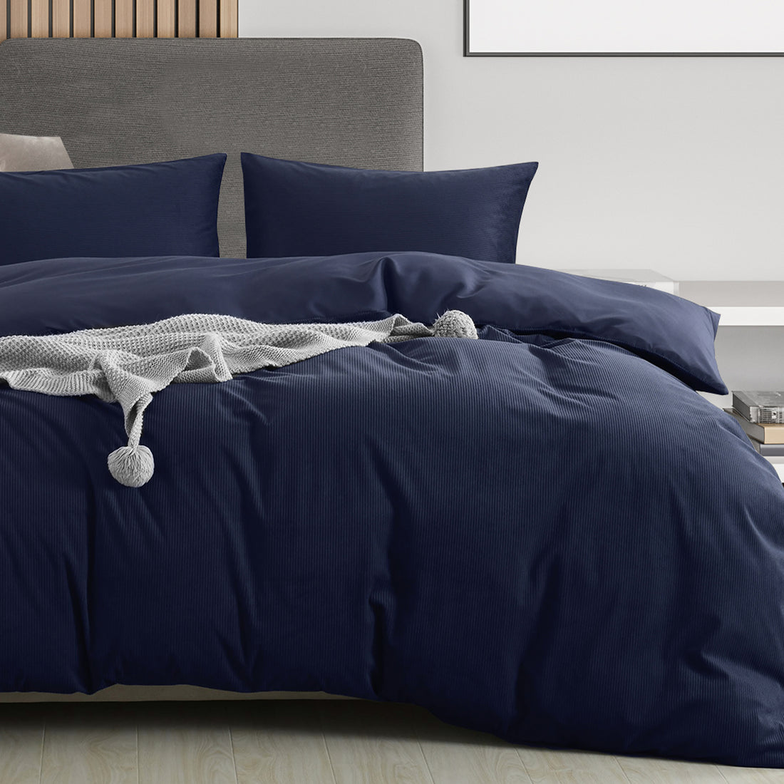 Royal Comfort Velvet Corduroy Quilt Cover Set Super Soft Luxurious Warmth - Queen - Navy-Home &amp; Garden &gt; Bedding-PEROZ Accessories