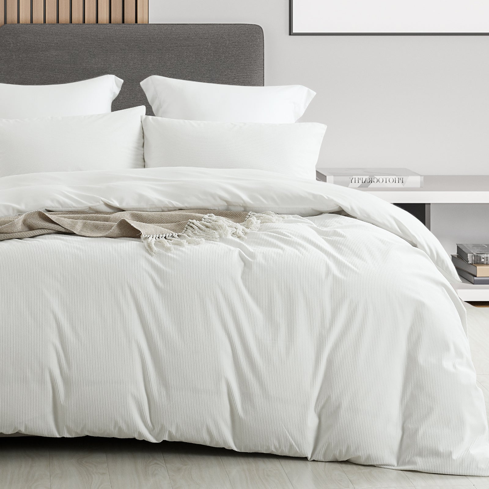 Royal Comfort Velvet Corduroy Quilt Cover Set Super Soft Luxurious Warmth - King - White-Home &amp; Garden &gt; Bedding-PEROZ Accessories