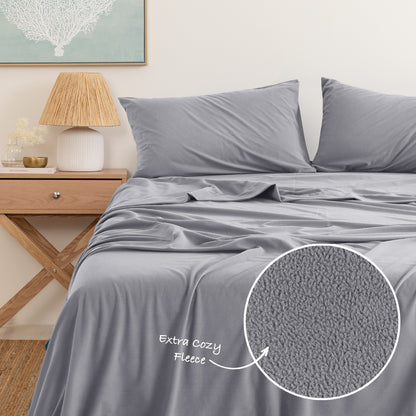 Royal Comfort Polar Fleece Flannel Sheet Set Ultra Soft Plush Cozy - Single - Grey-Bed Sheets-PEROZ Accessories