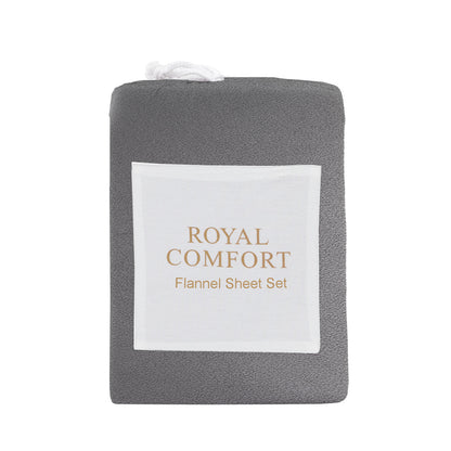 Royal Comfort Polar Fleece Flannel Sheet Set Ultra Soft Plush Cozy - Single - Charcoal-Bed Sheets-PEROZ Accessories