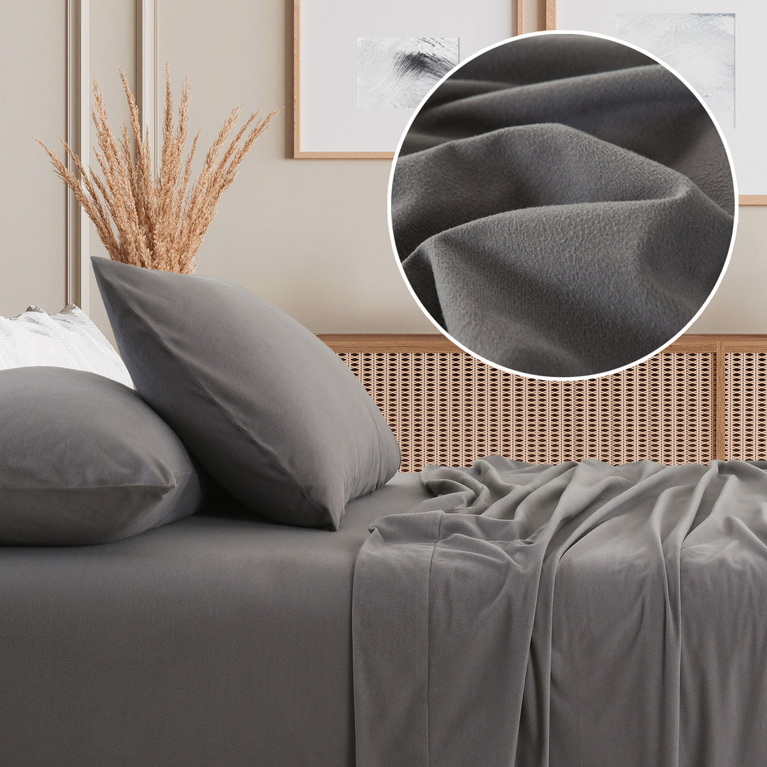 Royal Comfort Polar Fleece Flannel Sheet Set Ultra Soft Plush Cozy - Single - Charcoal-Bed Sheets-PEROZ Accessories