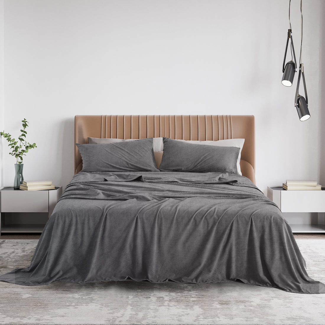 Royal Comfort Polar Fleece Flannel Sheet Set Ultra Soft Plush Cozy - Single - Charcoal-Bed Sheets-PEROZ Accessories