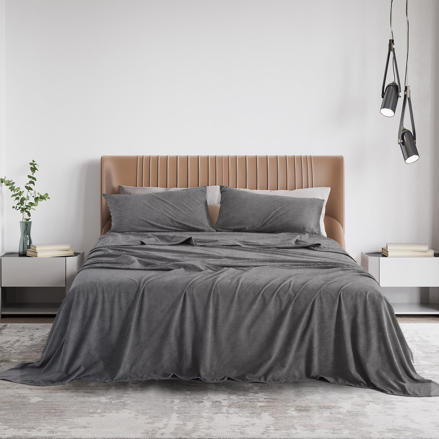 Royal Comfort Polar Fleece Flannel Sheet Set Ultra Soft Plush Cozy - Single - Charcoal-Bed Sheets-PEROZ Accessories