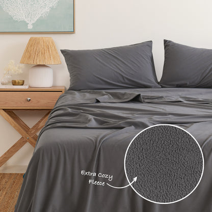 Royal Comfort Polar Fleece Flannel Sheet Set Ultra Soft Plush Cozy - Single - Charcoal-Bed Sheets-PEROZ Accessories