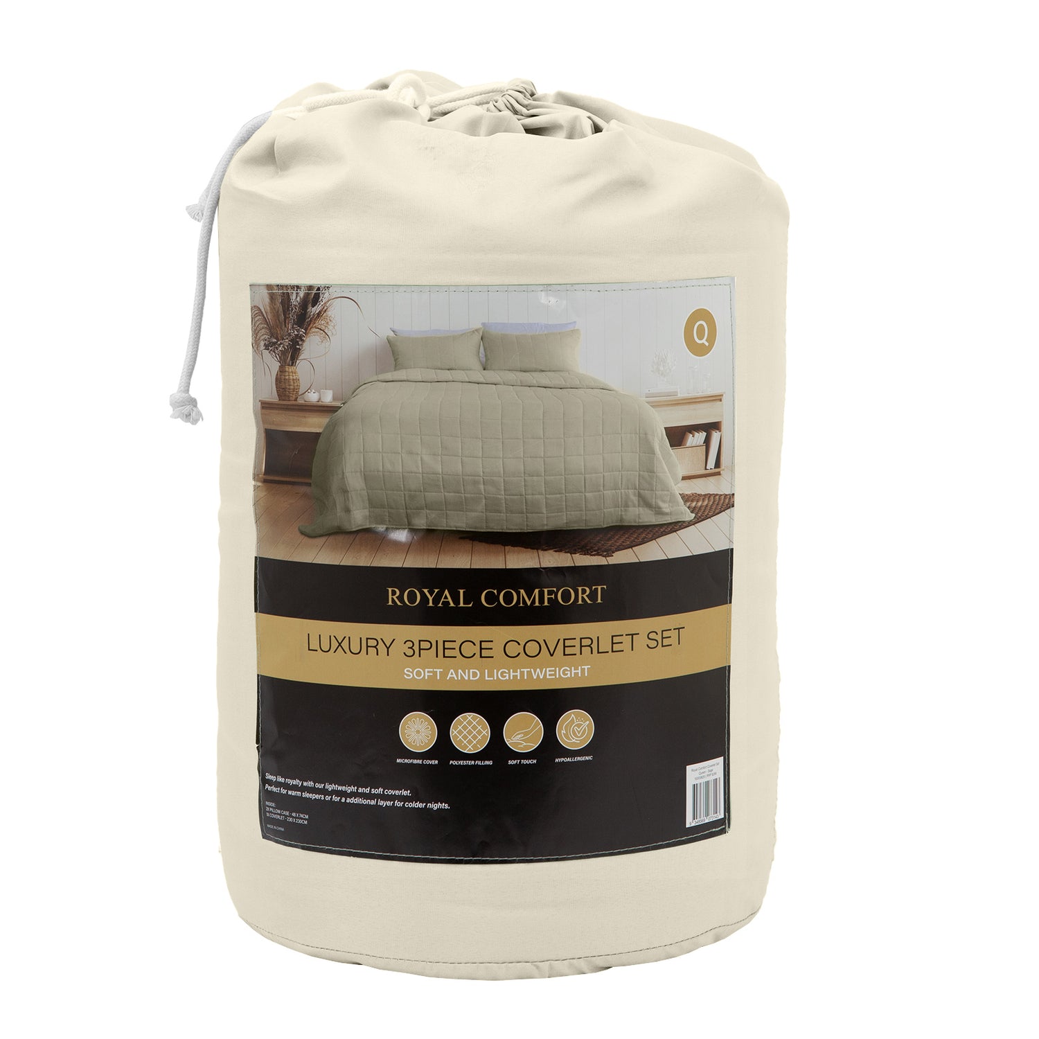 Royal Comfort Coverlet Set Bedspread Soft Touch Easy Care Breathable 3 Piece Set - Queen - Beige-Home &amp; Garden &gt; Bedding-PEROZ Accessories