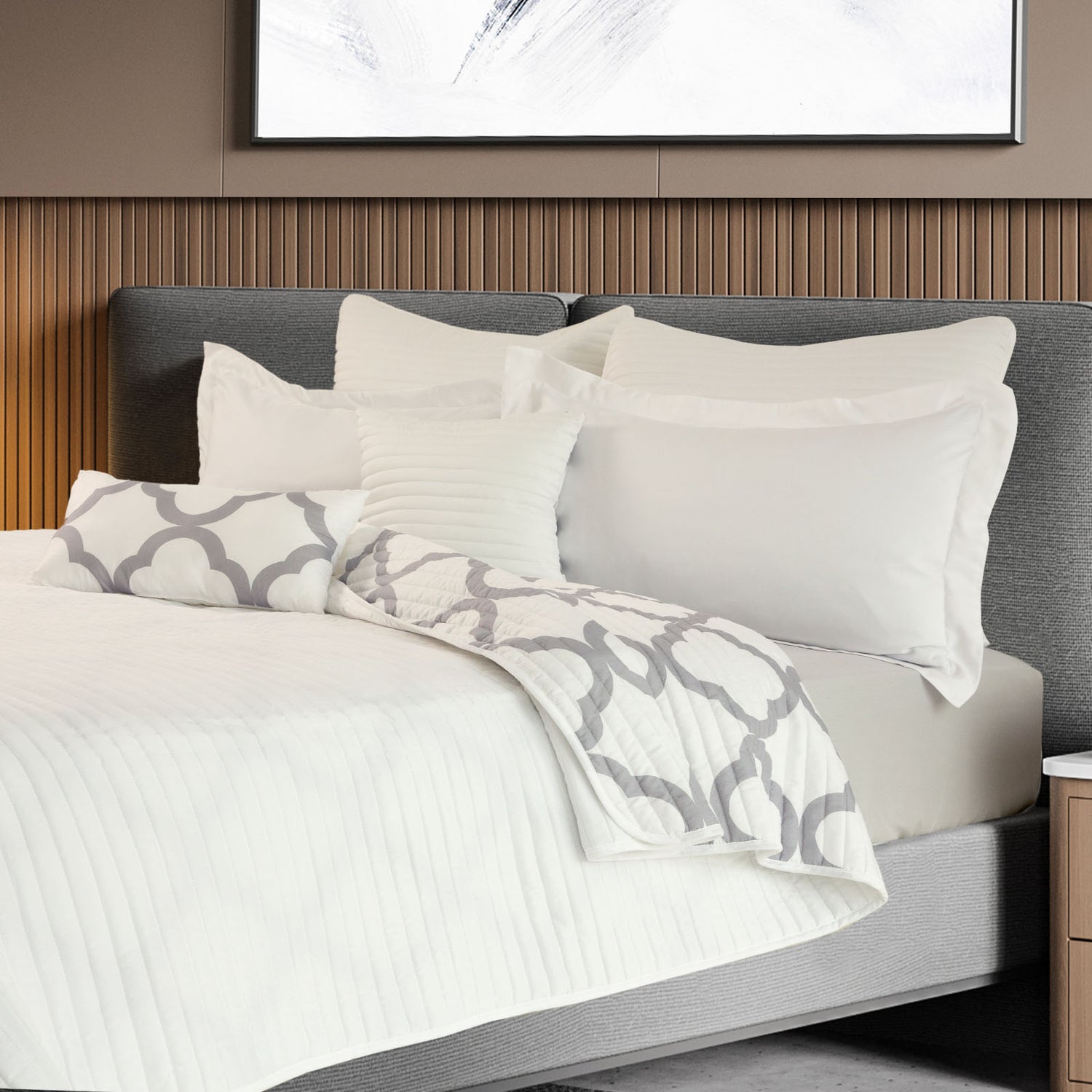 Royal Comfort Bamboo Cooling Reversible 7 Piece Comforter Set Bedspread - Queen - White-Bed Sheets-PEROZ Accessories