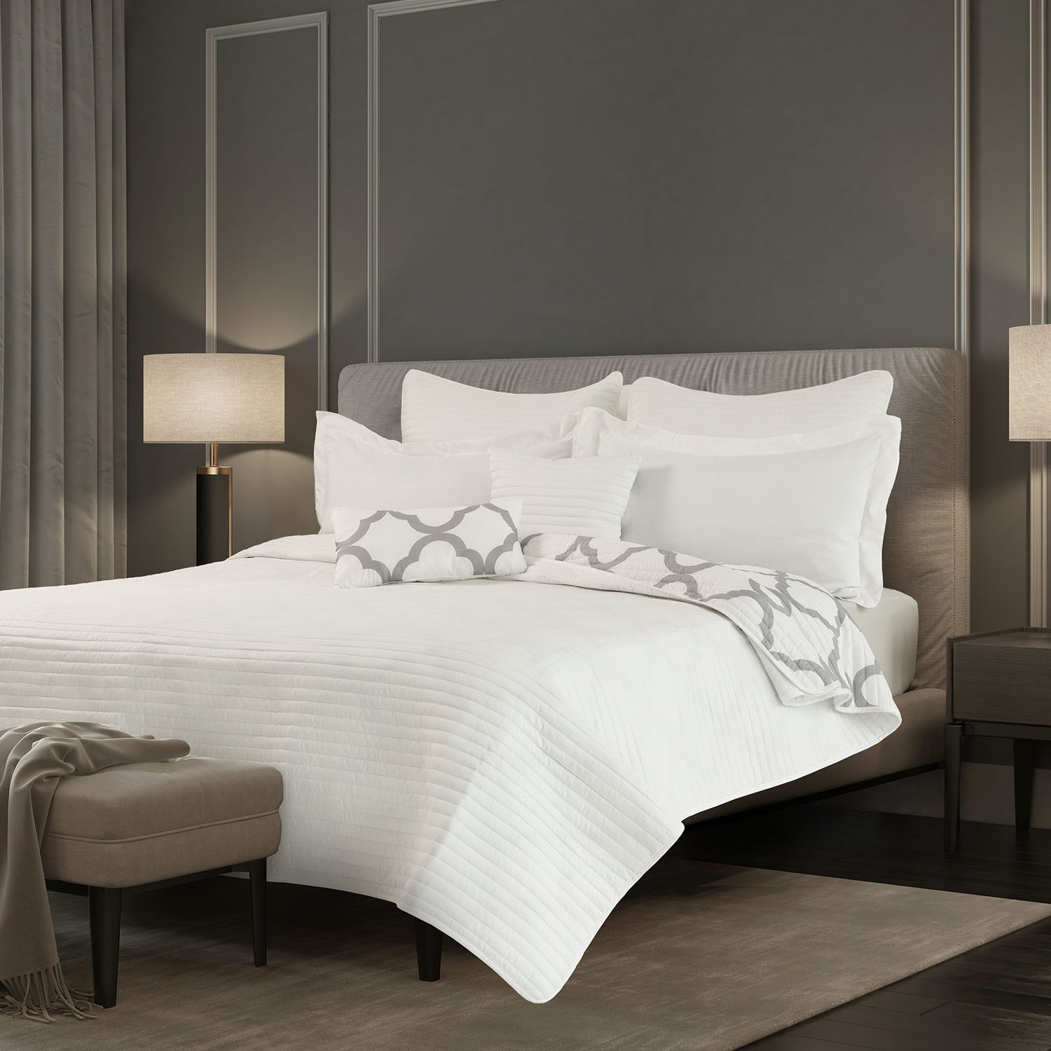 Royal Comfort Bamboo Cooling Reversible 7 Piece Comforter Set Bedspread - Queen - White-Bed Sheets-PEROZ Accessories