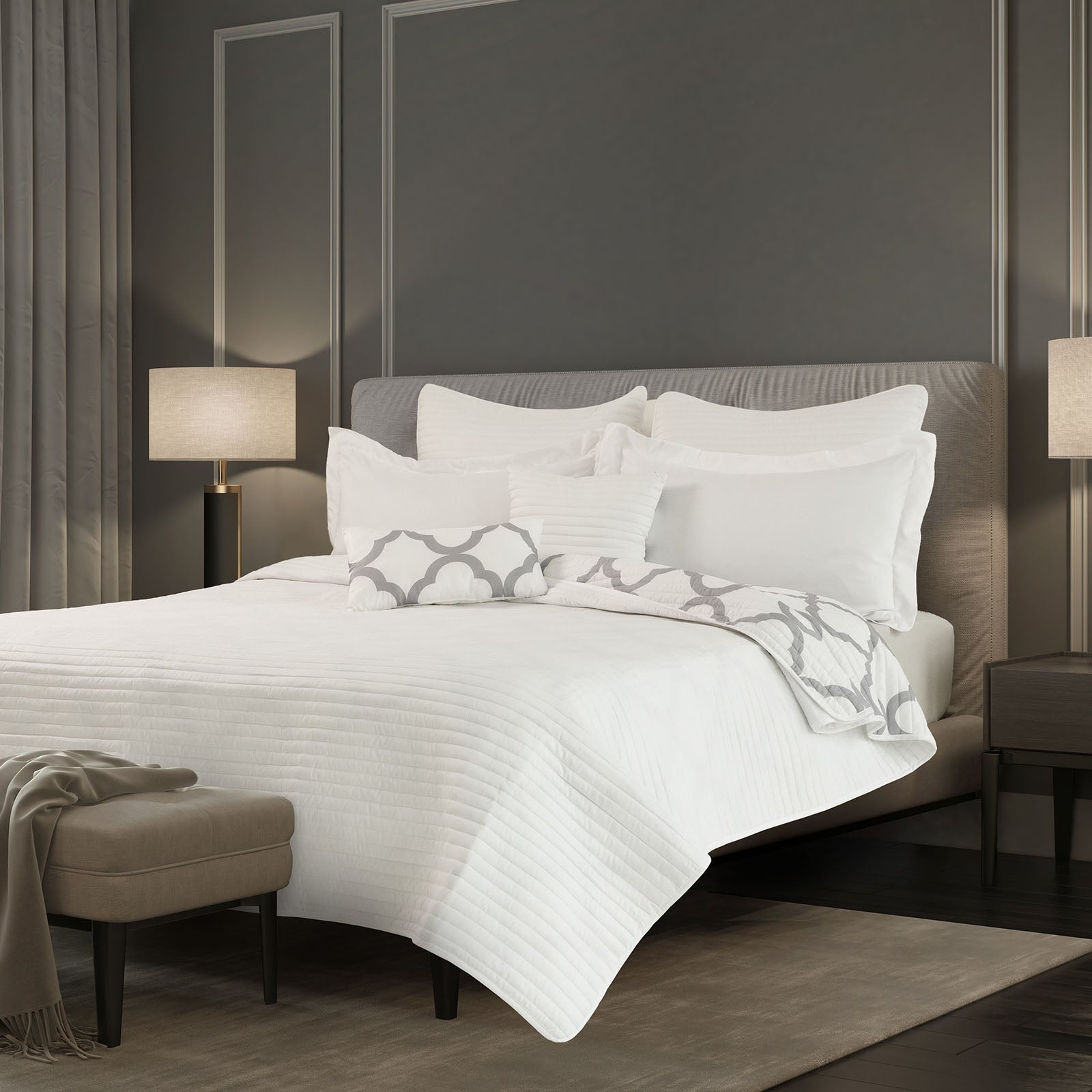 Royal Comfort Bamboo Cooling Reversible 7 Piece Comforter Set Bedspread - Queen - White-Bed Sheets-PEROZ Accessories