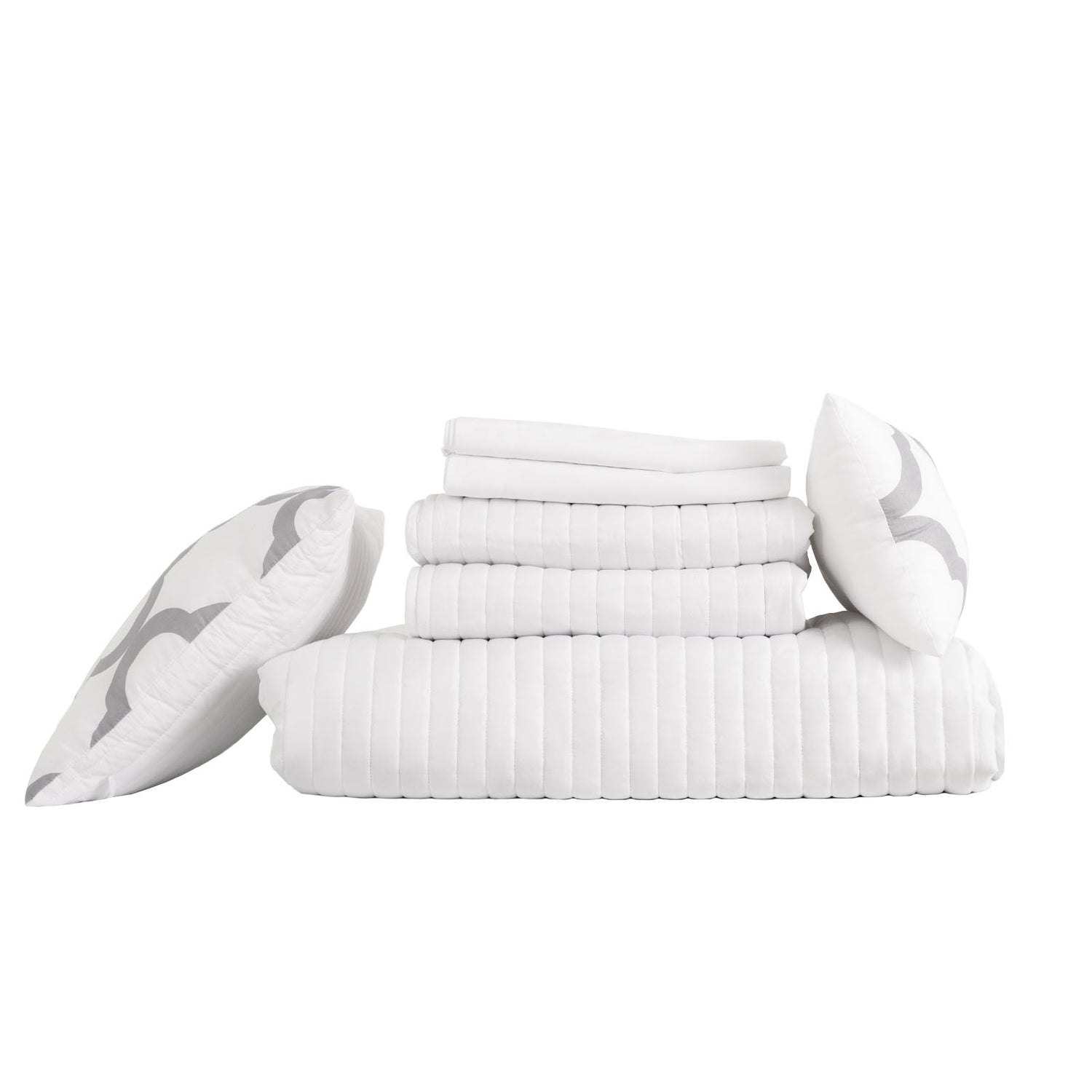 Royal Comfort Bamboo Cooling Reversible 7 Piece Comforter Set Bedspread - Queen - White-Bed Sheets-PEROZ Accessories