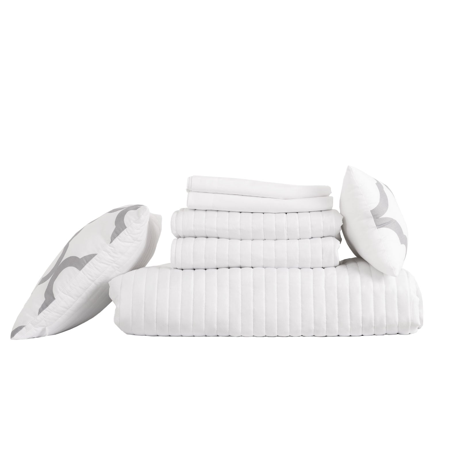 Royal Comfort Bamboo Cooling Reversible 7 Piece Comforter Set Bedspread - Queen - White-Bed Sheets-PEROZ Accessories