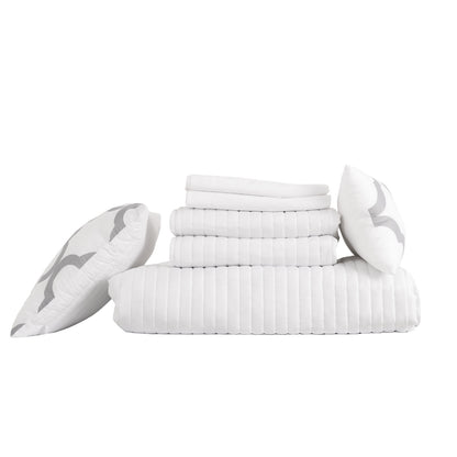 Royal Comfort Bamboo Cooling Reversible 7 Piece Comforter Set Bedspread - Queen - White-Bed Sheets-PEROZ Accessories