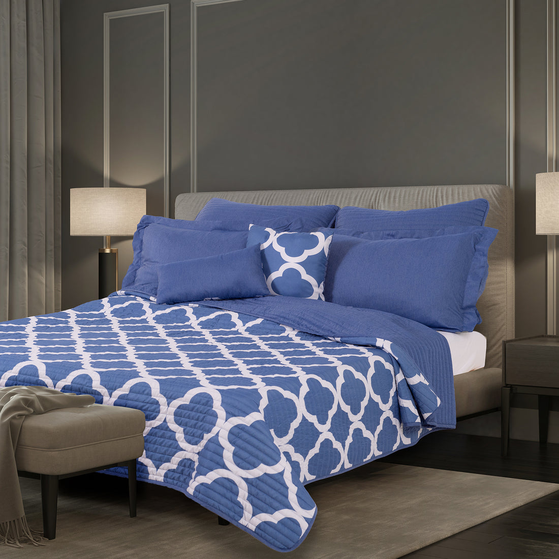 Royal Comfort Bamboo Cooling Reversible 7 Piece Comforter Set Bedspread - Queen - Royal Blue-Bed Sheets-PEROZ Accessories