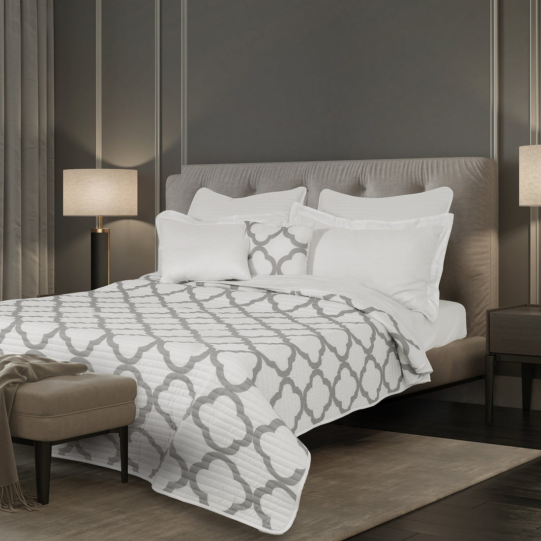 Royal Comfort Bamboo Cooling Reversible 7 Piece Comforter Set Bedspread - King - White-Bed Sheets-PEROZ Accessories