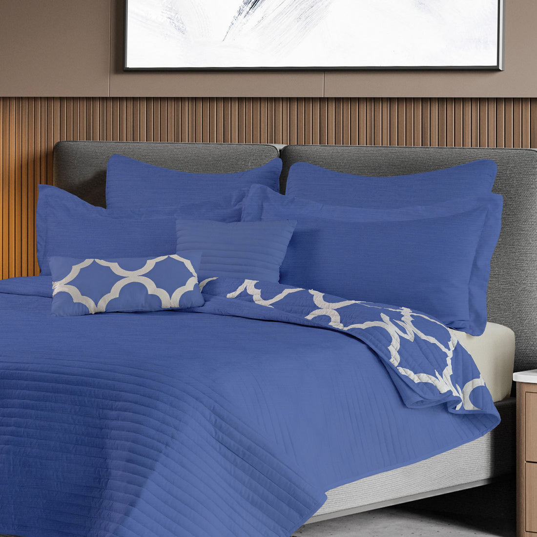 Royal Comfort Bamboo Cooling Reversible 7 Piece Comforter Set Bedspread - King - Royal Blue-Bed Sheets-PEROZ Accessories