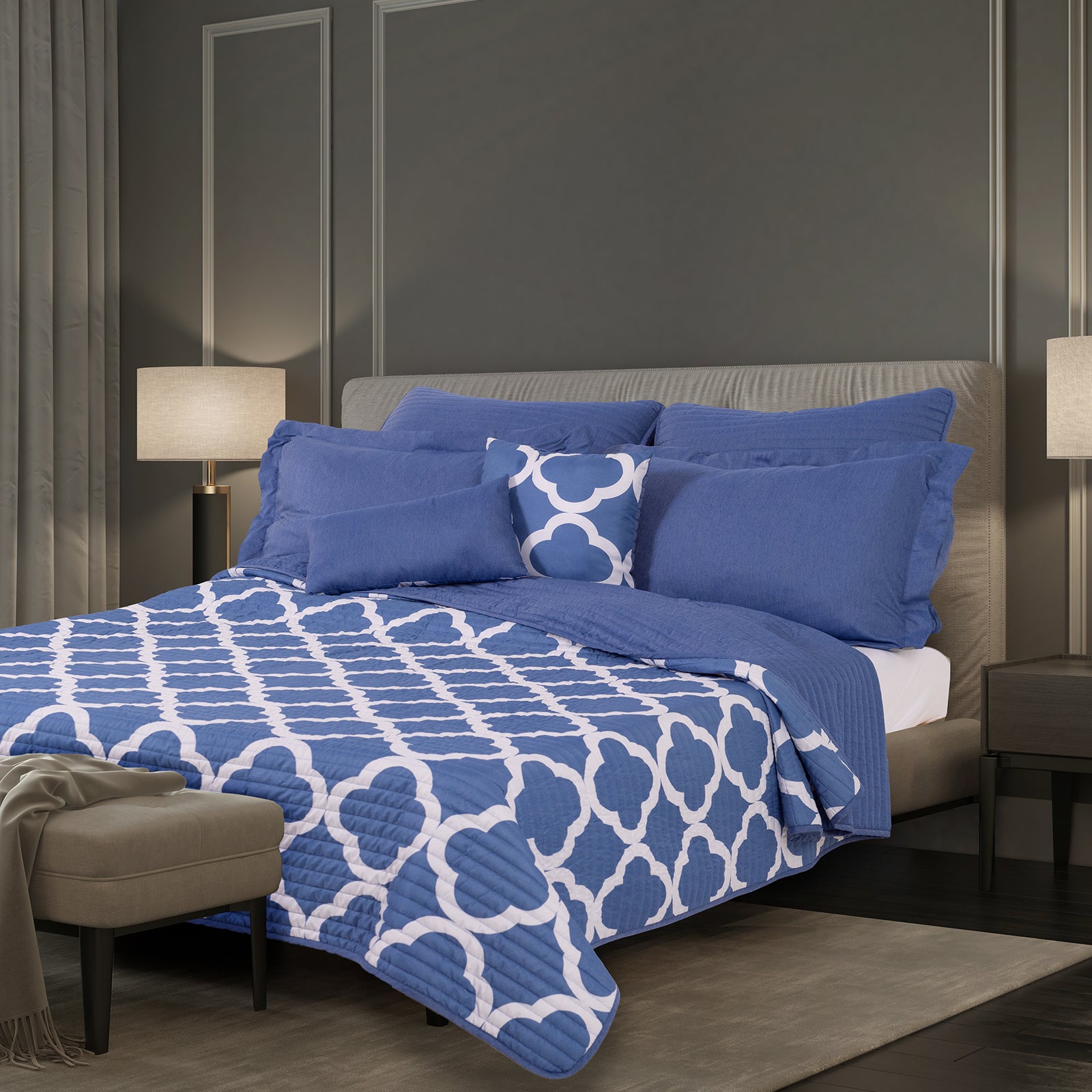 Royal Comfort Bamboo Cooling Reversible 7 Piece Comforter Set Bedspread - King - Royal Blue-Bed Sheets-PEROZ Accessories